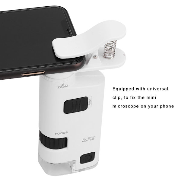 80-120X Justerbar Zoom LED Mobiltelefon Mikroskop Mini Smartphone Linse Forstørrelsesglas Forstørrelses Klemme