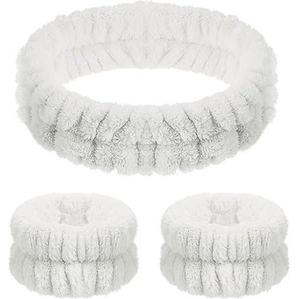 Ansiktsvask Hodebånd og Armbånd Sett - Hvit
