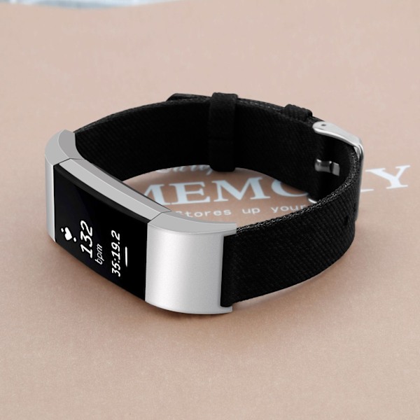 Lærred Rem Til Fitbit Charge2 - Sort