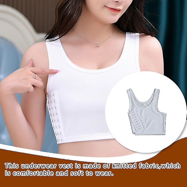 Åndbar Kvinde Side Spænde Bryst Binder Tank Top XL Hvid