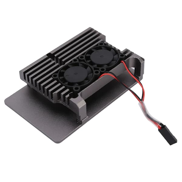 Kjøleveske i aluminiumslegering med varmeavledning og vifte for Raspberry Pi 4 B Model Grå