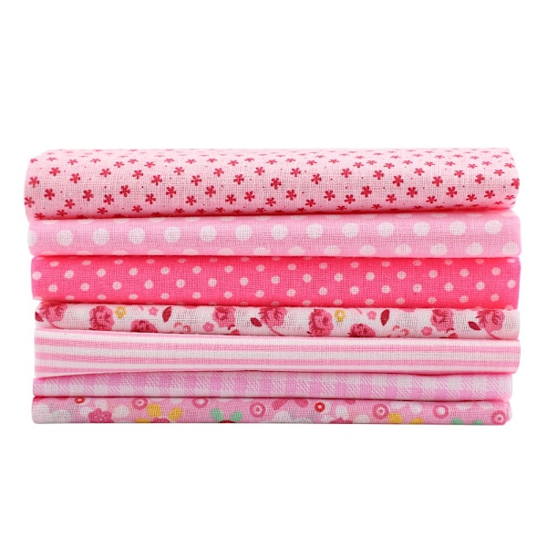 7 kpl 25*25cm Puuvillakangas DIY Sekalaiset Neliöt Esikatkaistut Vuodevaatteiden Sarjan Neljännekset Paketti (Vaaleanpunainen)