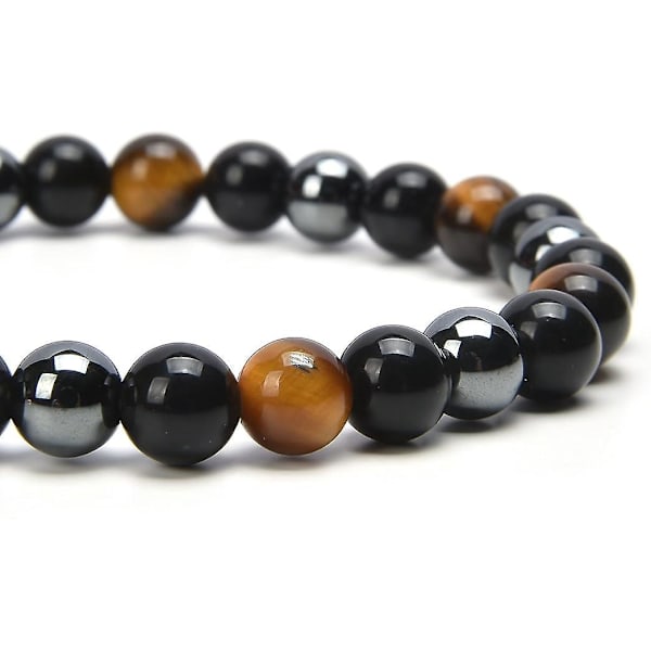 Trippel Beskyttelse Naturlig Edelstensarmbånd Tigerøye Stretch Armbånd - Obsidian - Hematitt Bursdagsgave Julegave