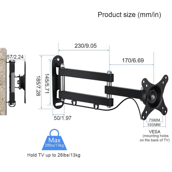 TV Veggfeste Svingbar Tilt Rotasjon Full Bevegelse Justerbar Artikulerende for 15-32 tommer LED, LCD Monitor Veggfeste VESA 75,100 -GSLA ZD L