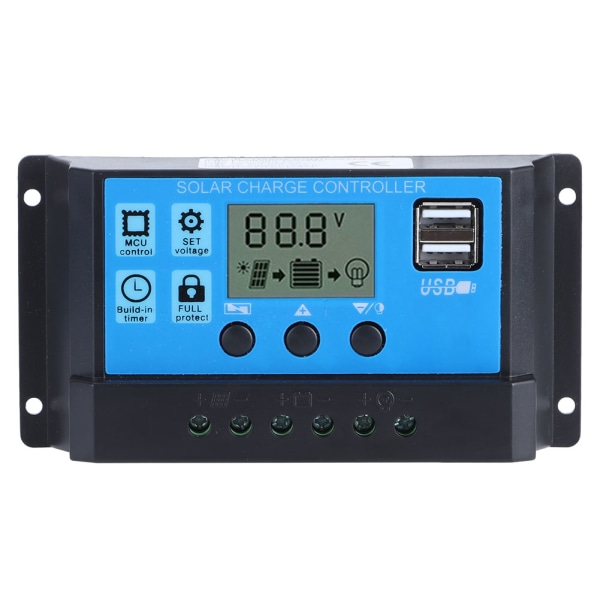 12V 24V 30A Solenergi Charge Controller Automatisk PWM LCD Dual USB Output Regulator