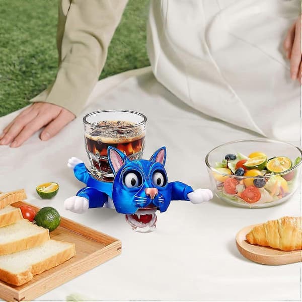 3D Funny Cat Coaster with Retractable Legs, Cute Kitten Coaster Gift, Interactive Drink Holder for Cups, Heat and Scratch Resistant Table Mats Black