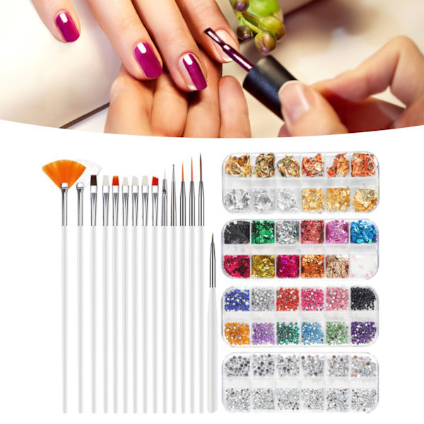 Nagelkonstverktyg Set Dubbelhuvud Rhinestone Point Drill Pen Borstar DIY Manikyr Målningstillbehör