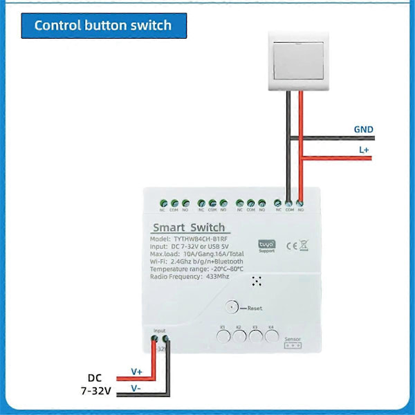 Tuya Smart WiFi 4-kanalsreläbrytare RF433 för Alexa (B)