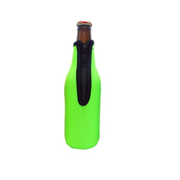 Grønn ølflaskekjøler - isolert hylsedeksel med glidelåsring for 12 oz/330 ml flasker