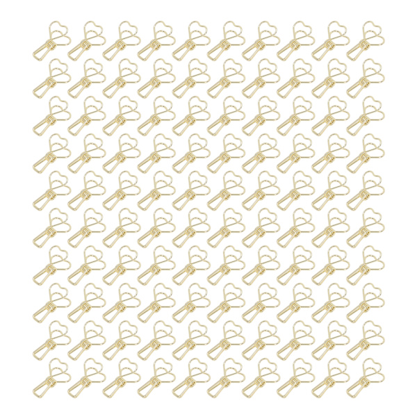 100 stk. Binder Clips Hjerteform Lang Hale Form Metal Jern Hul Design Mini Sjov Binder Clips til Dokumenter Billetter Guld