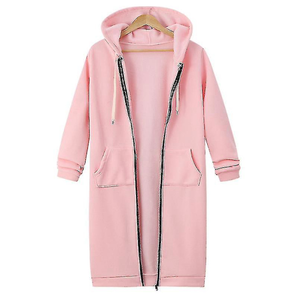 Casual lynlås-fleecehættetrøje - Lang tunika-sweatshirt til kvinder S Pink