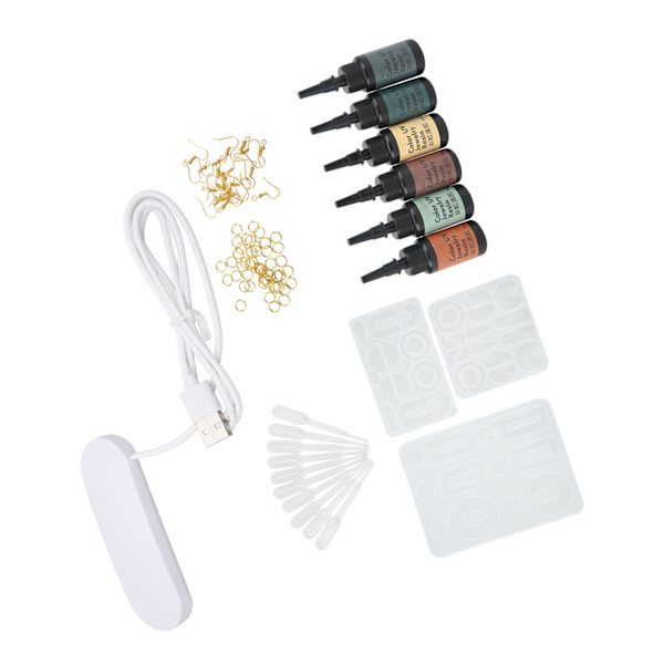 Resin Form Set med UV-lim Ring Öronkrok UV-lampa DIY Örhänge Molds Kit för örhängen Hängen Smycketillverkning