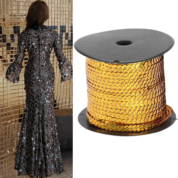 100 Yard Corde de Paillettes en Résine Plastique 6mm Accessoar Decoratif Laser Or(Laser Golden 100 Yard Roll)