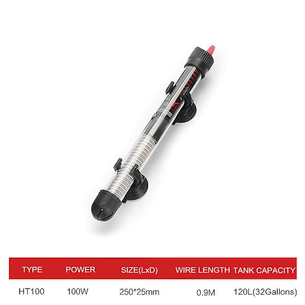 Akvaariolämmitin, Uppoava Kalatankkilämmitin Säädettävällä Termostaatilla (100W)