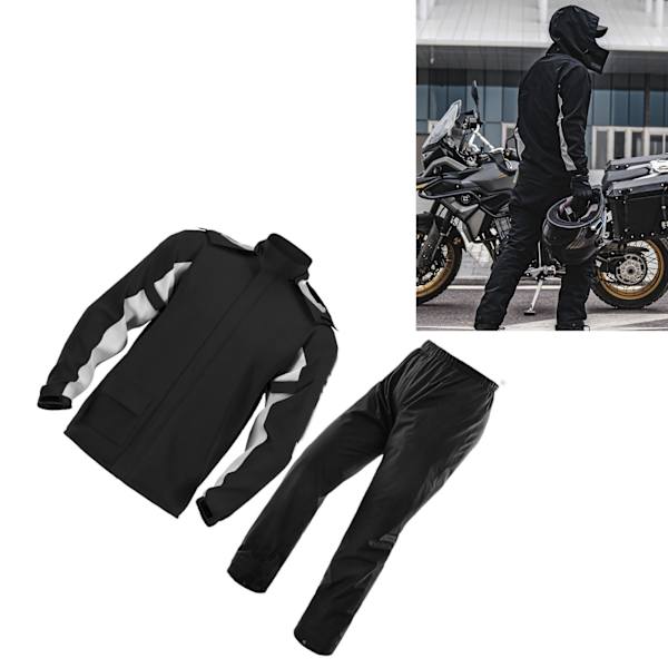 Motorcykel Regnkläder Vindtät Lätt Andningsbar Mjuk Utomhus Regnställ med Skoskydd Svart XL
