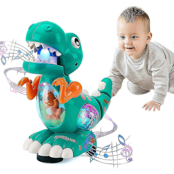 Babyleker for 1 år gamle gutter jenter, krypende dinosaurleker med musikalsk lys, interaktiv leke 6 12 18 måneder, gaver til 1 2 3 år gamle gutter jenter baby