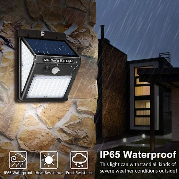 Udendørs solcellelamper, [4 pakke 144 LED'er] Vandtætte solcelledrevne lamper med bevægelsessensor, 3 tilstande LED spotlight solcelle sikkerhed trådløs væglampe
