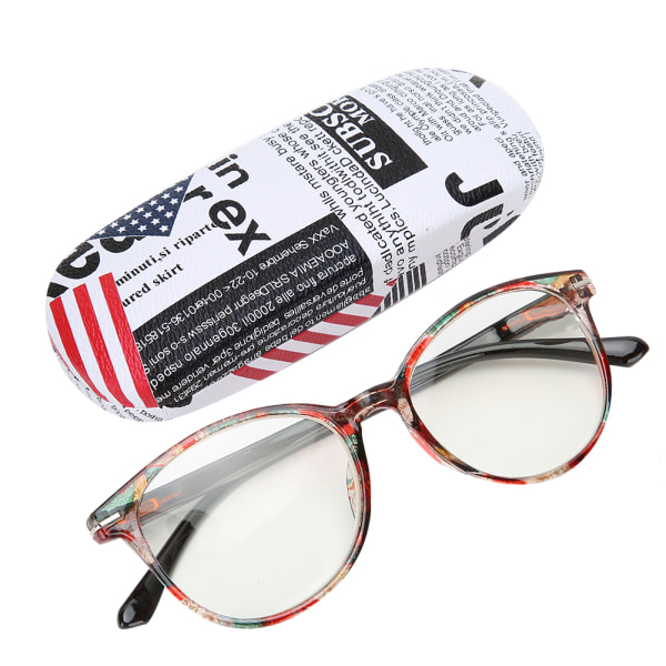 Fashionabla läsglasögon Äldre Presbyopiska glasögon Bärbara glasögon med förvaringslåda (+200 tefärgsram)