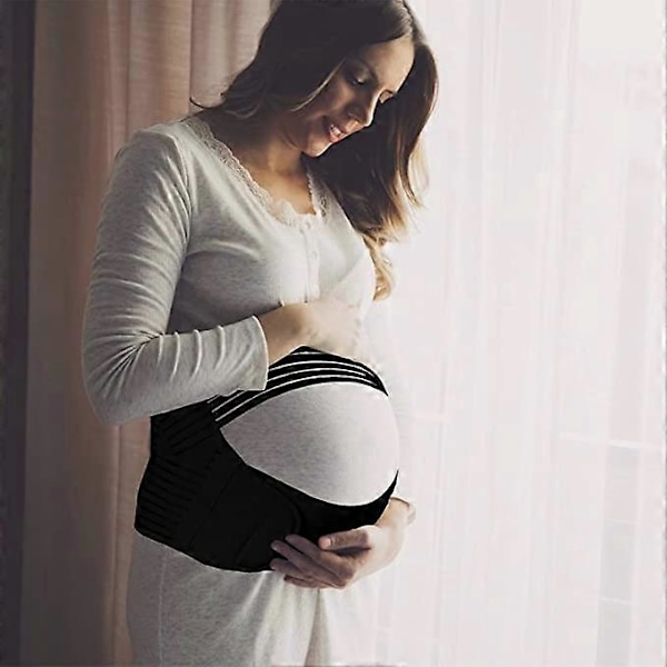 Maternity bælte, tre-i-en maternity bælte, strækbart, åndbart materiale, kan lindre og støtte ryg- og bækkenbundssmerter, sort XXL