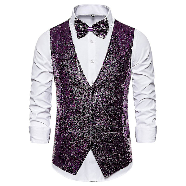 Snygg Sequin Casual Väst för Män L Lila