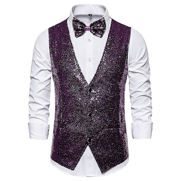 Stilfuld Sequin Casual Vest til Mænd L Lilla