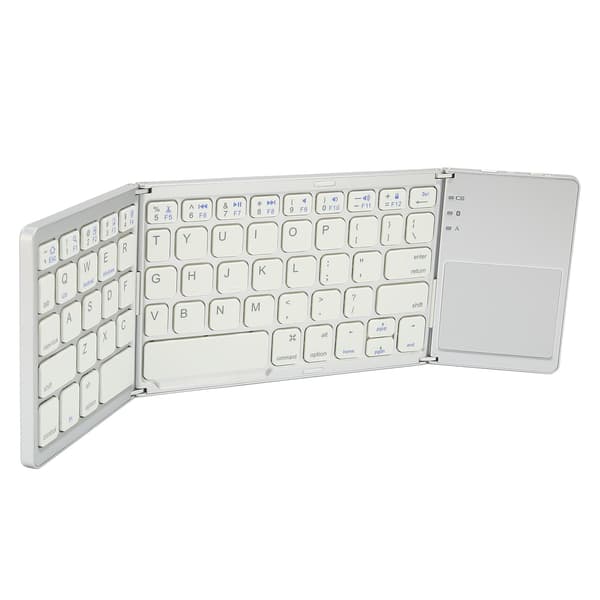Vikbart Bluetooth-tangentbord 63 tangenter Metall Ultratunt Minivikbart tangentbord med pekplatta för Windows för IOS för Android Silver