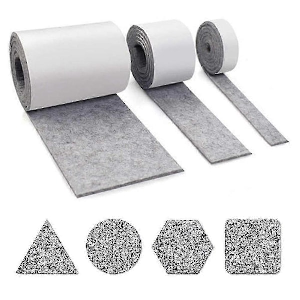 3 Rullar Självhäftande Filt För Möbler (100cm * 10cm + 100cm * 5cm + 100cm * 2cm) Klipp Valfri Form, Stark Självhäftande Glidmatta Tejp, För Stolar, Fl