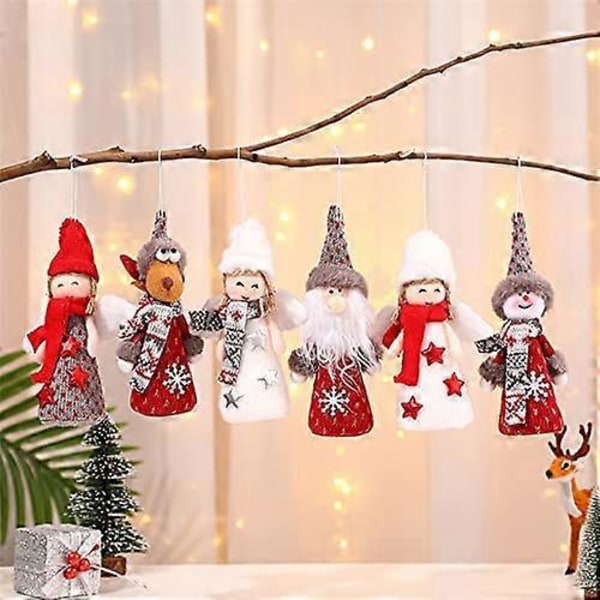 6 st Juldekorationer Jultomte Älg Snögubbe Docka Hänge Julgransprydnader Dekoration Julfestdekorationer (03, 20x6cm/7.87x2