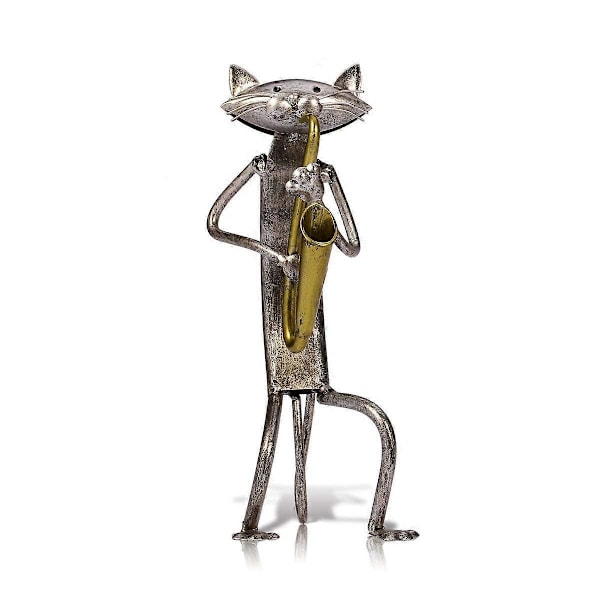 Tooarts Metal Skulptur Kat Figur Gaver til Thanksgiving/Jul Statue Ornament Håndværk Boligindretning (Saxofon Kat)