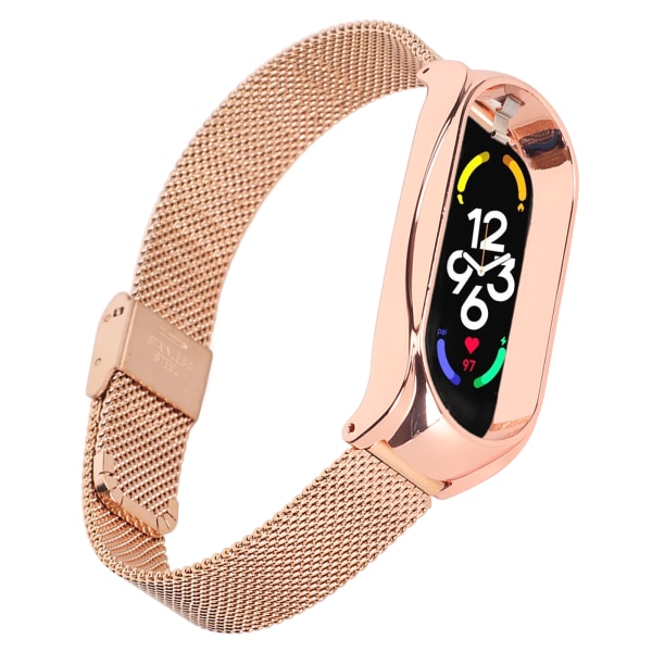 Mesh -rem i rostfritt stål Fashionabla Andas Flexibelt utbytesband Tillbehör Passar för Mi Band 7 Rose Gold