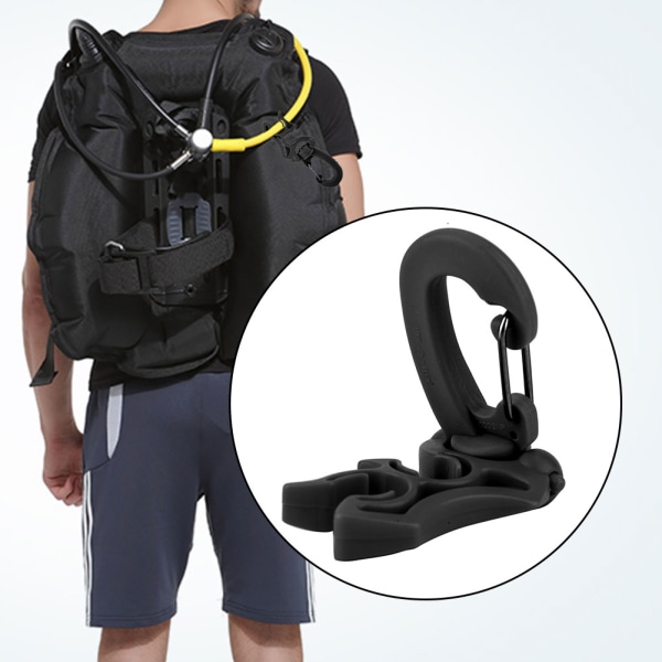 Scuba Diving Dobbel BCD slangeholder Clip Regulator Holder Spenne Krok for snorkling (svart)