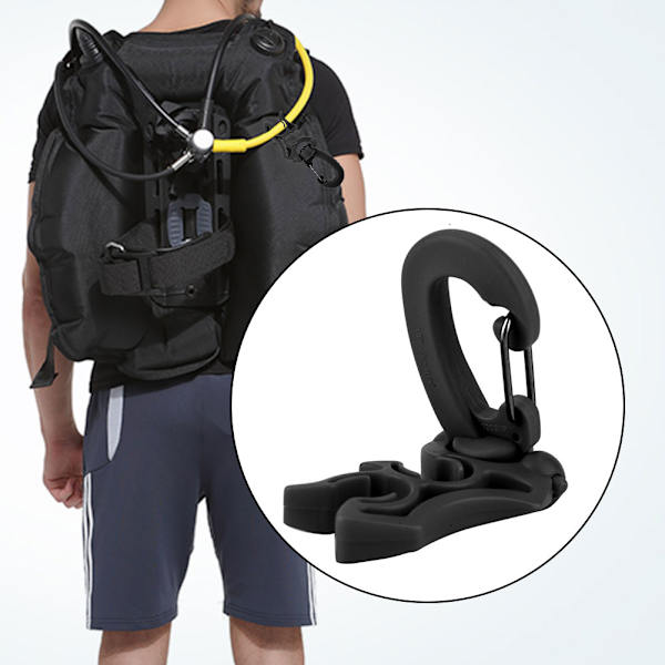 Scuba Diving Dobbelt BCD slangeholder Clip Regulator Holder Spænde krog til snorkling (sort)