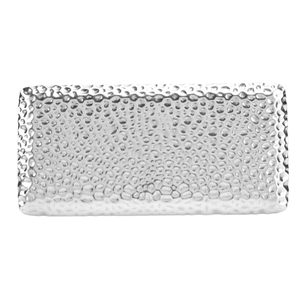 Hammered Bakke - Elegant Lugtfri Rustfrit Stål Serveringsbakke til Stue Soveværelse Køkken Badeværelse 19,5x9,5cm Sølv