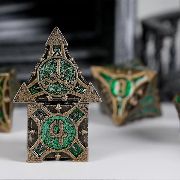 7 Tärningar Dnd, Metall Polyhedral Rpg Dnd Tärningsset (Grönt Pulver)