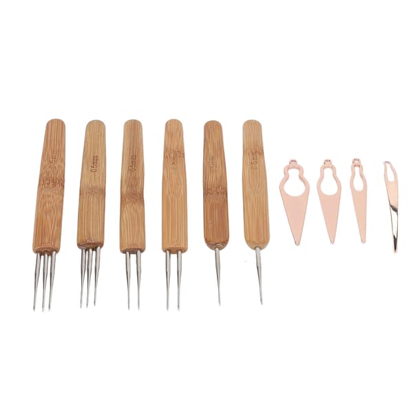 10 st Dreadlocks Verktygssats Legering Bambu Virknål Dreadlocks Nålar Kit för Hårstyling Roséguld