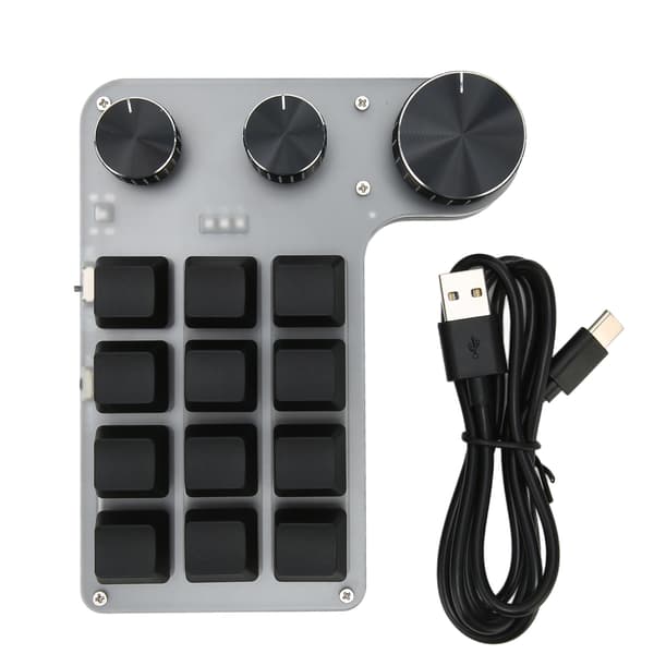 12 tangenter mekaniskt tangentbord Bluetooth USB-anslutning Mini bärbart programmerbart makrotangentbord med 3 rattar för kontor