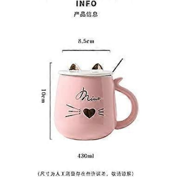 Unicorn Mugg med Lock Sked 3D Söt Keramisk Kaffe Te Kopp Par Mugg Set Födelsedagspresent för Kvinnor Vän Älskare (katt hjärta 430 ml)