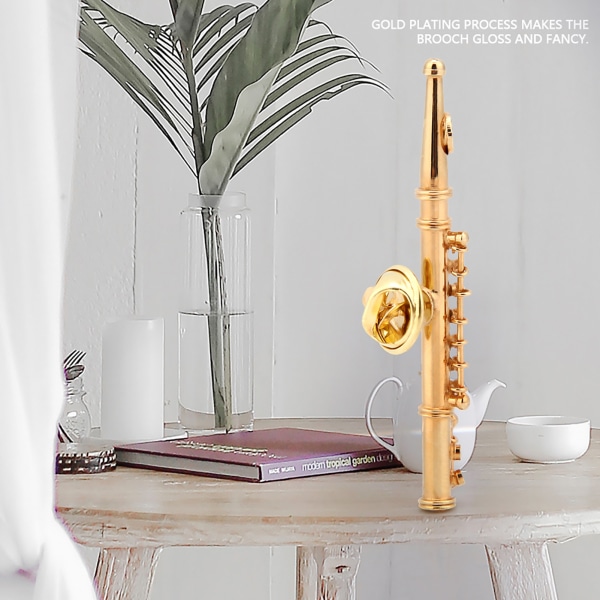 Miniflöjtformad musikinstrument Broschnålstillbehör för presentsamling (guld)