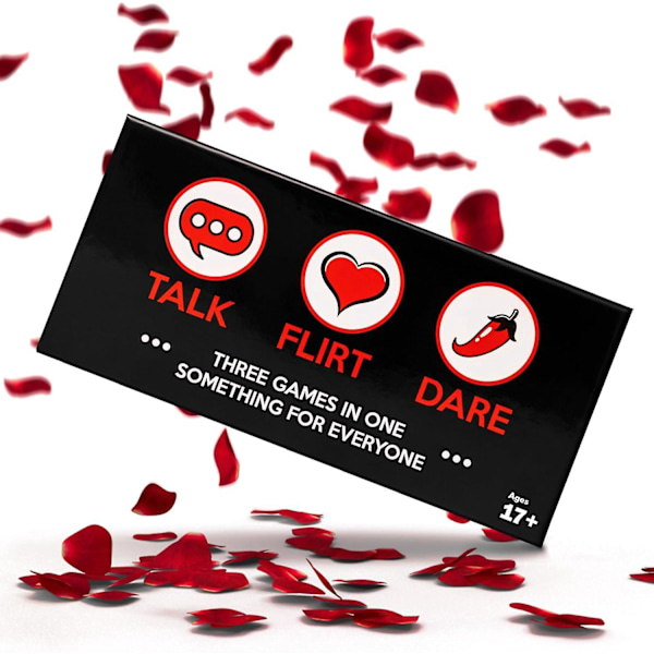 Romantiskt spel för par - Perfekta idéer för dejtkvällar - Present till par - Flickvän, Pojkvän, Nygifta, Fru eller Make. 3-i-1: Prata, Flirta, Våga.