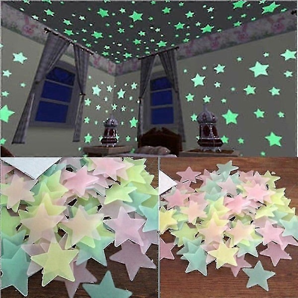 100kpl Tähtiä Hehkuu Pimeässä Valoisa Fluoresoiva Muovinen Seinätarra Täysväri 3cm Vaaleansininen