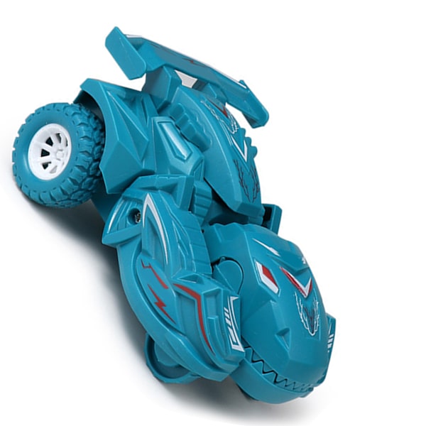 Dinosaurbil som förvandlas - realistisk deformation, tröghetsdriven scooter, leksak för småbarn och barn, cyan