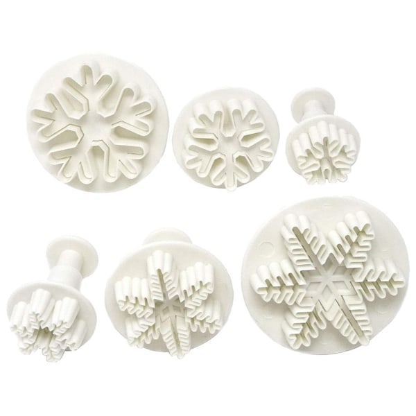6 stk/sett matkvalitet plast snøfnugg fondant kake plunger kuttere former DIY preging verktøy for baking