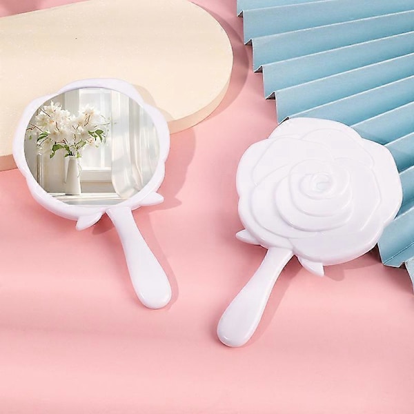 2 st Smink med Blommor Frisör Handhållen Spegel, Ficksspegel Portabel Resin vit
