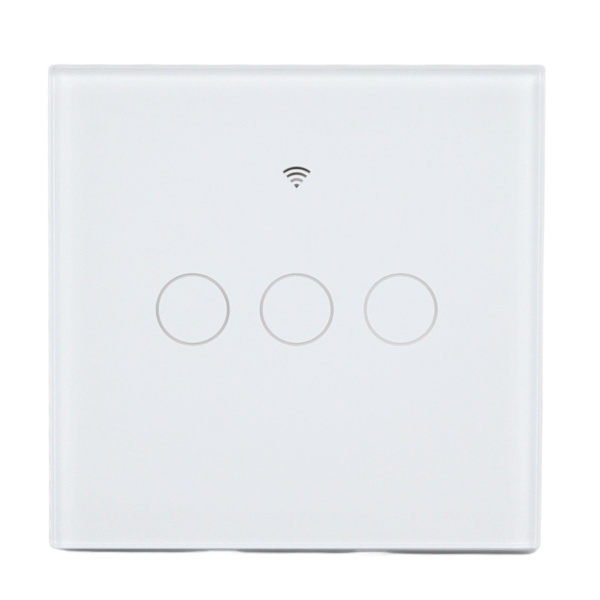 Smart WIFI-afbryder 3-vejs 86-type vægkontakt med hærdet glaspanel EU-stik 100 til 240V hvid