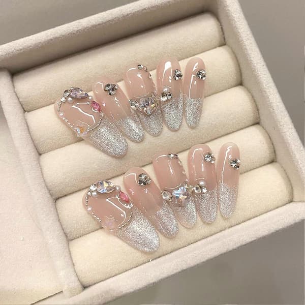 Cat Eyes Tip Long Artificial Nails Finger Ultraflexible Long-lasting False Nails XS