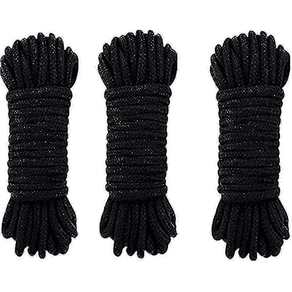 3-pack Mjuk Bomullsrep - 10 m/8 mm Tjock Bomullstråd (3 Svart) Gåva
