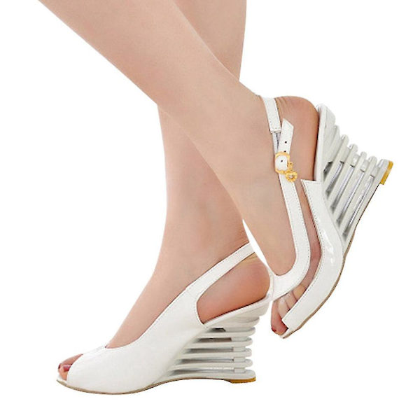 Peep Toe Wedge Heel Sandaler for Kvinner 36 Hvit