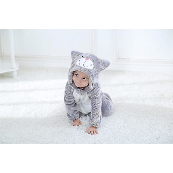 Toddler Dinosaur Hupullinen Onesie-asu Lapsille Halloween 3-6 Kuukautta Harmaa