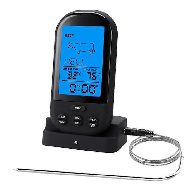 Mattermometer Kjøkken Frityr BBQ Matlaging Husholdning Digital Display BBQ Gaffel Timer Trådløst Mattermometer, Trådløst BBQ Termometer