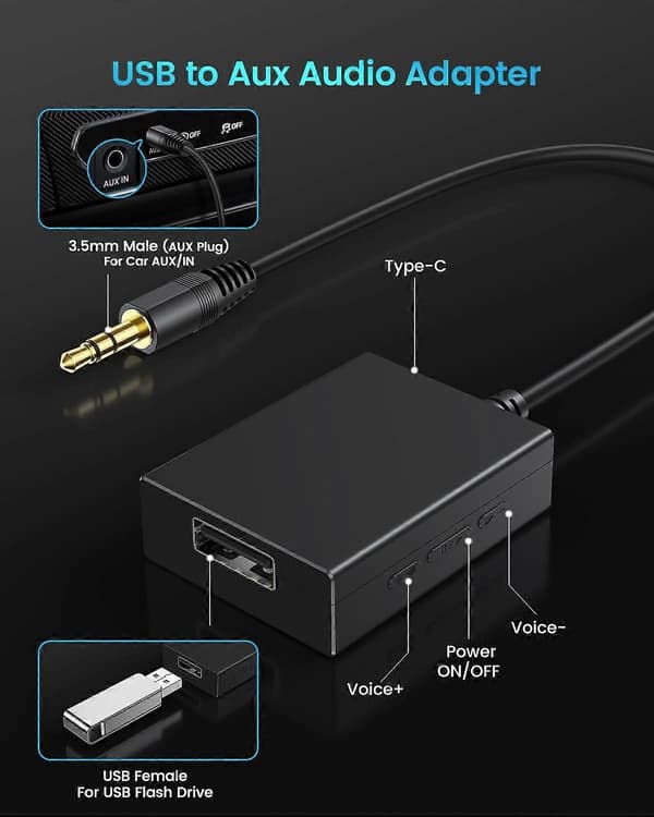 till Aux lydadapter, 3,5 mm han til USB hun adapter til at afspille musik med flashdrev i bilen